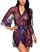 Avidlove Women's V Neck Lace Kimono Robe Babydoll Lingerie Mesh Nightgown Purple