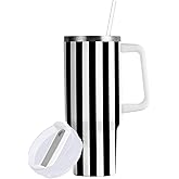Yasala Tumbler Black White Stripes Cute Travel Mug Coffee Cup Water Bottle Beverage Container Stainless Steel Insulated Mega Cup for Hot Cold Drink Cupholder Friendly 40 oz
