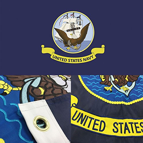 Winbee US Navy Flag 3x5 Ft - Double Sided Embroidered, Double Layer Long Lasting Nylon, Sewn Stripes and Brass Grommets, UV Protected, Best USA Military Flags Navy