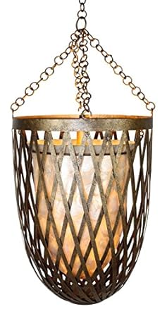 Luxe Gold Cage Pendant Hanging Light Chandelier Lattice Capiz