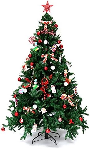 Peach Tree 7' Premium Hinged Artificial Christmas Pine Tree with Solid Metal Base 1800 Tips Full Tree,Green,without Decorations