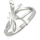 kkjoy Dragonfly Ring Stainless Steel Flying Elves Rings Adorable Insects Stackable Eternity Rings Promise Ring Jewelry for Women Charming Ladies