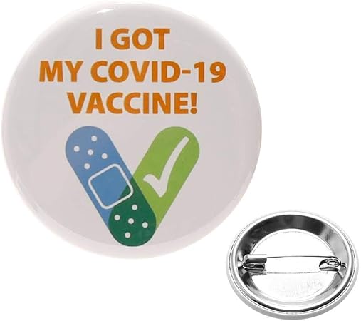 Amazon 10個セット ワクチン接種済み 缶バッジ 直径38mm ステッカー シール 日本語 英語対応 安全ピン 10個入り 英語 バッジ おもちゃ