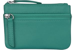 ili New York Mini Leather Coin Purse, Compact Design with Key Ring and RFID Protection for Women and Men in Vibrant Colors, Aqua