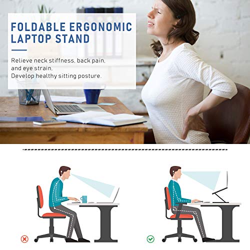 Laptop Stand Ergonomic, Jelly Comb Multi-Angle Adjustable Laptop Riser with Built-in Foldable Legs and Phone Holder, Ventilated Notebook Stand Tray for MacBook, Desktop Computer, Tablet (Blue Grey)