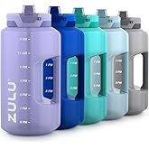 ZULU Goals 128oz Half Gallon Plastic Water Bottle with Straw and Time Marker | Large Reusable Jug with Handle and Leak Proof Lid for All Day Hydration, Gym and Outdoors, Gift Ready, Violet