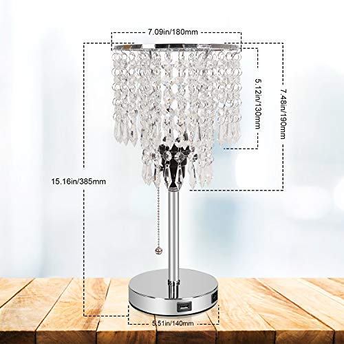 Silver Crystal Bedside Table Desk Lamp with Dual USB Charging Port