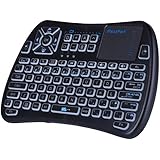 iPazzPort RGB Backlit Mini Wireless Keyboard with Touchpad Mouse and IR Learning TV Remote Combo, 2.4GHz USB Keyboard for Android TV Box, Nvidia Shield TV, Smart TV, Raspberry Pi, Black KP-810-61