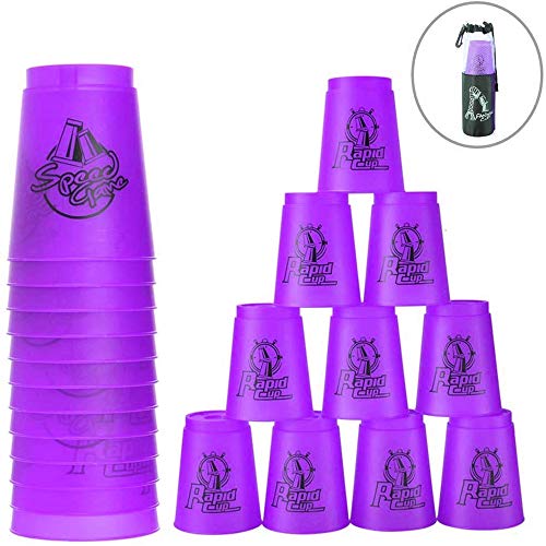 Erlsig Quick Stacks Cups 12 Pack of Sports Stacking Cups Speed Training Game Challenge Competition Party Toy with Carry Bag (Purple) - Thumbnail 7