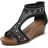 WOJWSKI Women's Slide Wedge Sandal Open Toe High Heel Zipper Back Platform