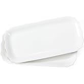 Rectangle White Serving Tray, 2-Pack, 12" New Bone China Serving Platter for Food Plates Dishes, Elegant Ceramic Tray for Home Party Restaurant Buffet Steak Dessert Salad Sushi Appetizer Charcuterie
