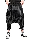 ELLAZHU Men Fashion Drop Crotch Plaids Print Jogging Pants GYM154