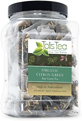 Tolis Tea Organic Citron Green Tea, Fine Green Tea Made with LemonGrass, - Premium whole leaf pyramid tea sachet bags - High In Antioxidants, All Natural Ingredients, 25 Silk Sachets