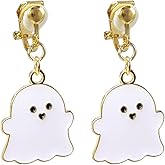 Clip On Halloween Earrings for Women Cute Gothic Punk Vintage Dangle Drop Clip-on Fall Earrings Ghost Pumpkin Bat Non Piercing Earrings Jewelry Set