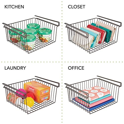 mDesign Household Metal Under Shelf Hanging Storage Organizer Bin