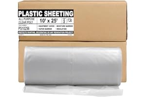 Aluf Plastics 6 MIL Thick Extra Strong Heavy Duty Clear All Purpose Vapor and Moisture Barrier Sheet Tarp/Drop Cloth - 10' x 25' - for Painting, Furniture, Carpet, Contractor, & Construction