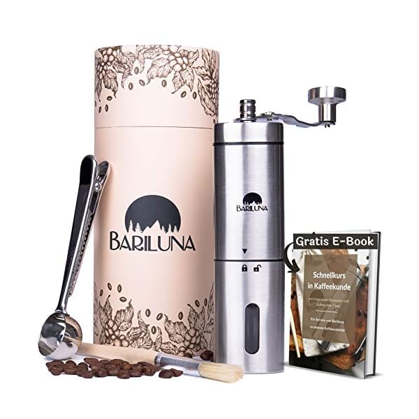 BARILUNA® Premium Kaffeemühle, manuell mit Keramikmahlwerk | Kaffeemühle Hand | Handkaffeemühle aus wertigem Edelstahl…