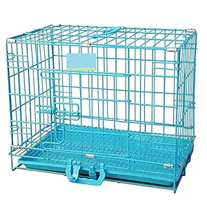 Vetrival Live 24 inch Dog cage Removable Tray Black, Dog Cage Double Door Heavy Duty Folding Metal Kennel for Small Dogs and Puppies 24 Inch for Dogs & Cats Medium Size (Blue)