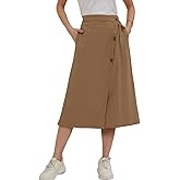 CHARTOU Women's Summer Linen Elastic Back Buttoned Swing Midi A Line Skirt