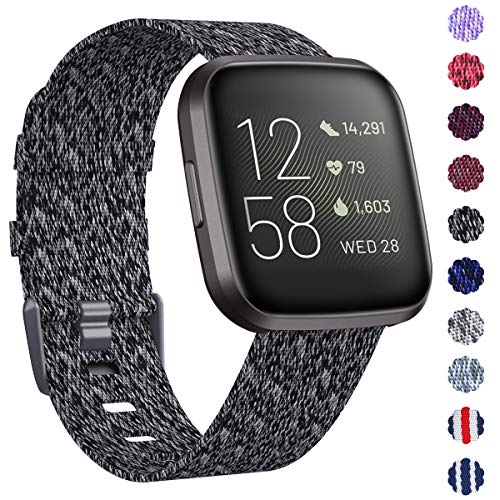 KIMILAR Woven Band Compatible with Fitbit Versa/Fitbit Versa 2/Fitbit Versa Lite Edition, Large Small Woven Fabric Breathable Men Women Versa Replacement Band for Versa Smartwatch