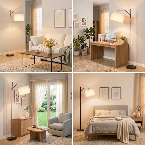 TaoFiaCo 168CM Rechargeable LED Floor Lamp for Living Room with Remote Control Beige – Modern Arc Lamp 3 Colour Temperatures – Floor Lamp for Bedroom Office – Includes LED Bulb