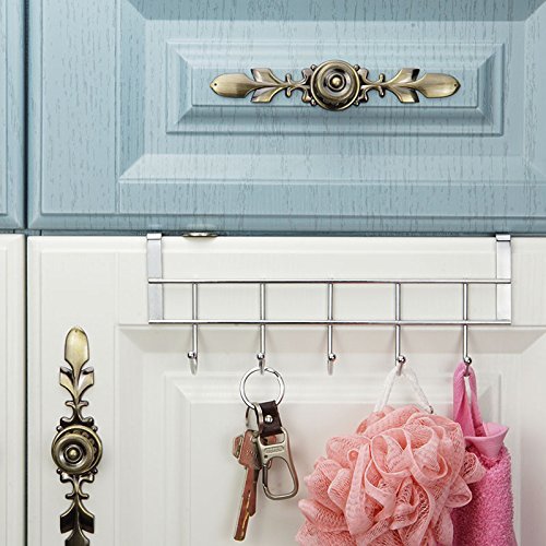 3 Packs Over the Cabinet Door Hooks, 5 Hooks Organizer Rack - Wardrobe Hanger - Kitchen Office Storage, Chrome Finish