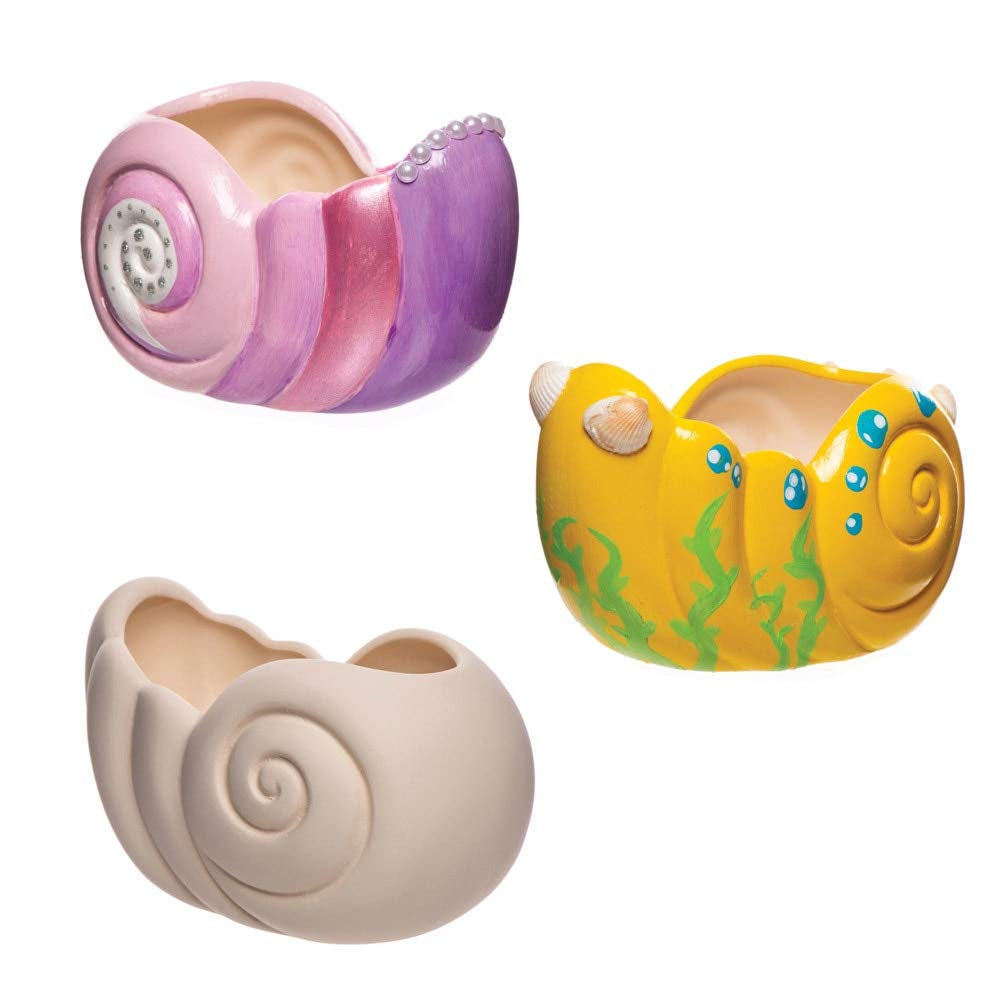 Baker Ross AW464 Seashell Ceramic Flowerpots (Pack of 2)