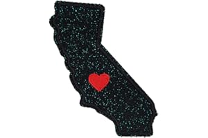 ROCKAPATCH Black Glitter Sparkle California CA State Embroidered Iron On Patch