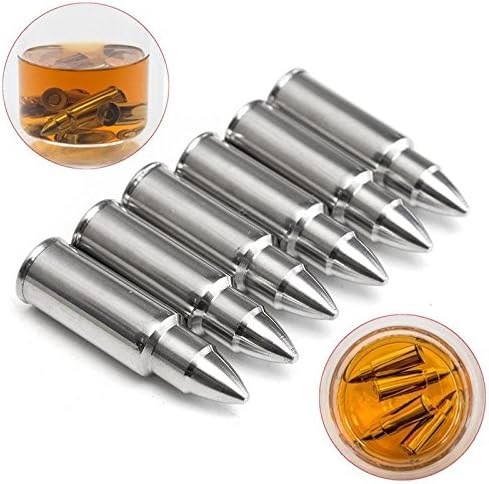 Whiskey Stones Gift Set of 6, Stainless Steel Bullet-Shaped Scotch Rocks Wine Cooler - Non-Slip Rubber End Tonds - Storage Bag Included ! by TARGARIAN