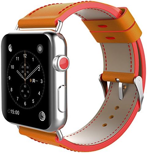 Apple Watch 3 Band 42mm, Apple Watch 2 Band, Apple Watch Series 3 42mm Band, Premium Genuine Leather Band With Secure Metal Clasp Buckle For Apple Watch Series 1, Series 2, Series 3 42mm (Yellow)