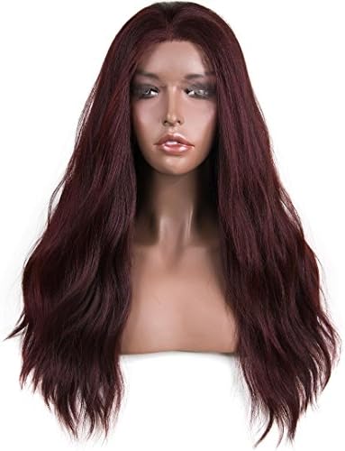 Her Wig Closet | 24 Inches Bungundy Wavy Body Wave Synthetic Lace Front Wigs For Women Fashion Cosplay 150% Density [EMMA]