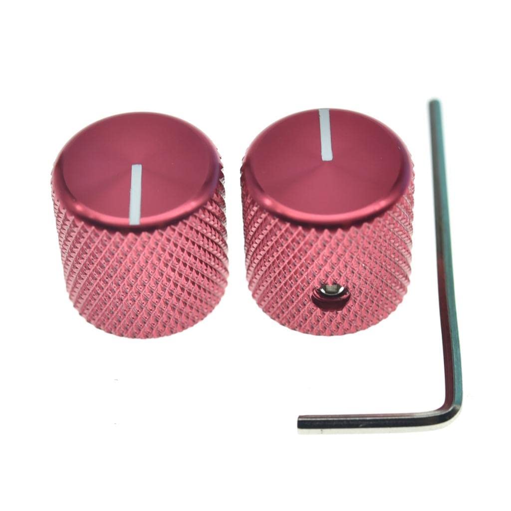 KAISH Set of 2 Aluminium Metal Flat Top Guitar Bass Knobs Guitar Volume/Tone Control Knobs 1/4" Universal Potentiometer Pot Knobs with Indicator Line for Tele/Telecaster Red