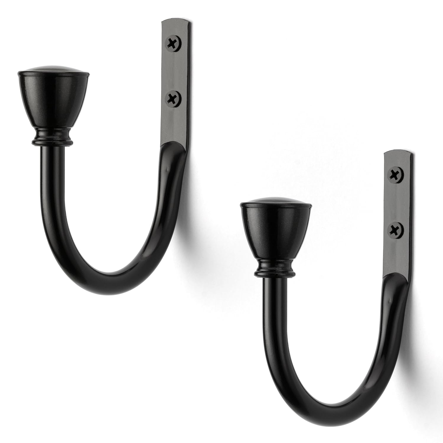 Photo 1 of 2 Pack Black Curtain Hooks for Drapes, Metal Curtain Tiebacks with Vintage Finials, Curtain Holdbacks Wall Mounted, Window Drapery Pull Back Hooks, Curtain Side Holders for Wall, Curtain Accessories
