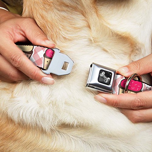 Buckle-Down Happy Cupcakes Buffalo Plaid White/Pink Dog Collar Bone, Medium/11-17"