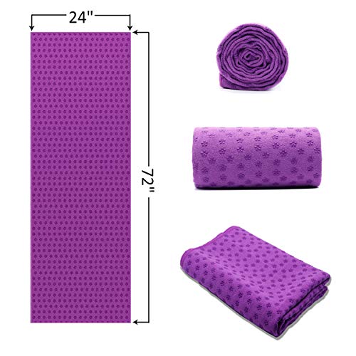Eunzel Yoga Towel,Hot Yoga Mat Towel with Grip Dots Sweat Absorbent Non-Slip for Hot Yoga, Pilates and Workout 24" x72", Purple - Thumbnail 7