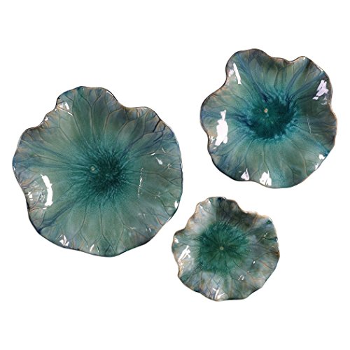 Turquoise Aqua Lily Pad Wall Art Set 3 | Flower Blue Hanging