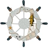 Rienar Nautical Beach Wooden Boat Ship Steering Wheel Fishing Net Shell Home Wall Decor(Yellow-Fish)