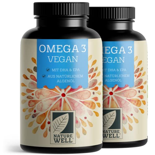 Omega-3 Vegan 240 Kapseln hochdosiert, 2000mg Omega-3 Algenöl pro Tag mit 600mg DHA & 300mg EPA, veganes Omega aus nachhaltigem Anbau als Fischöl-Alte
