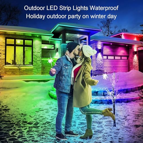 LETIANPAI 300ft/90m Outdoor LED Strip Lights Waterproof with self-Adhesive Back,IP68 Outside Led Lights Strips Waterproof with Bluetooth App Remote,Music Sync RGB Exterior Led Rope Lights for