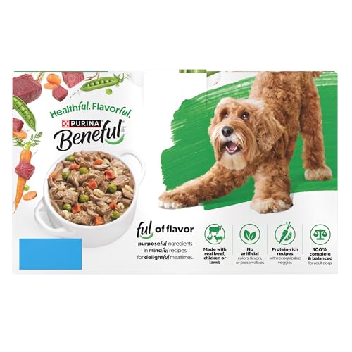 PURINA BENEFUL GRAVY WET DOG FOOD VARIETY PACK, PREPARED MEALS STEW – (12) 10 OZ. TUBS