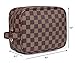 Daisy Rose Luxury Checkered Make Up Bag | PU Vegan Leather Cosmetic toiletry Travel bag (Brown)