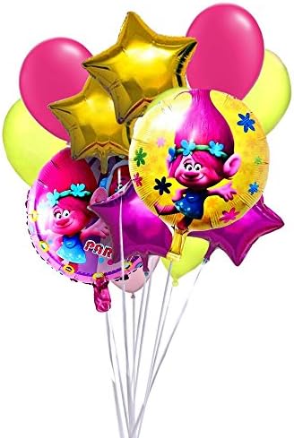 Deluxe eShops Trolls Pink and Gold 12 Piece Birthday Balloon Bouquet Foil Helium