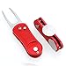 Full Metal Golf Divot Tool with Pop-up Button & Magnetic Ball Marker Pitch Mark Mini Tool Lightweight Portable and Foldable (Red)