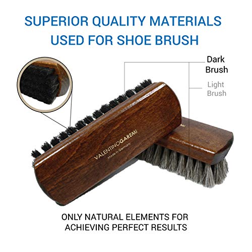Valentino Garemi Classic Shoe Shine Brush Leather Footwear Polish Horse Hair Made in Germany (Dark Bristles)