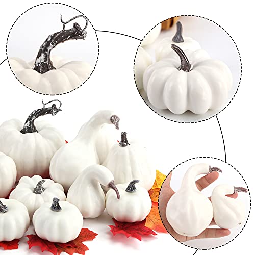 VGOODALL Artificial Pumpkins Decoration,11 Pcs Assorted Sizes White Fake Pumpkins Foam Pumpkins for Fall Autumn Decor Thanksgiving Halloween Decorations