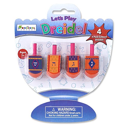 Let's Play Dreidel The Hanukkah Game 4 Multi Colored Hand Painted Wooden Dreidels - Instructions Included