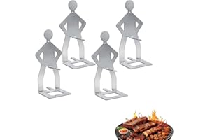 4pcs Funny Man Shaped BBQ Hot Dog Holder, Stainless Steel Sausage Roaster Stand for Grill, Camping and Picnic or Portable Gas