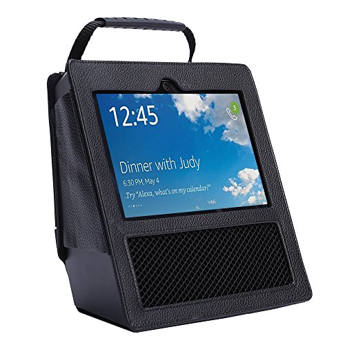Click Here to See More Images Zaracle Portable Leather Carry Case Protect Cover Handbag Pouch Bag Sleeve Protector Travel Case For Echo Show (Black)