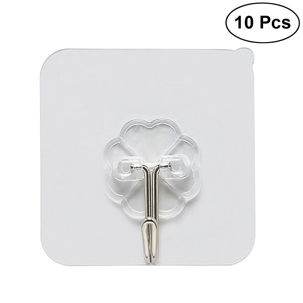 Vorcool 10pcs Adhesive Hooks Heavy Duty Wall Hooks Transparent