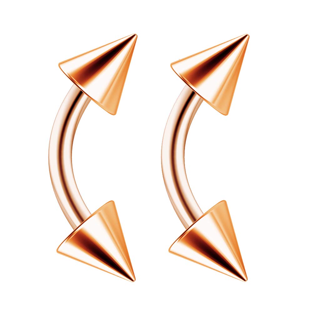 2pc 1.2mm 16g Rose Gold Surgical Steel Banana J-Curve Barbell 4mm Spike Eyebrow Navel Bar Banana Bar Lip Tragus Ring Piercing Jewellery - 6mm